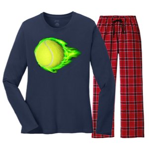 Flaming Tennis Ball Women's Long Sleeve Flannel Pajama Set 