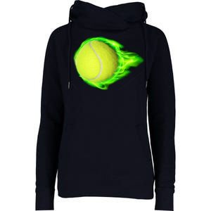 Flaming Tennis Ball Womens Funnel Neck Pullover Hood