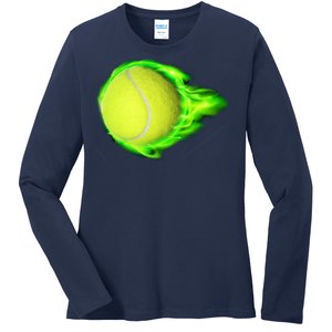 Flaming Tennis Ball Ladies Long Sleeve Shirt