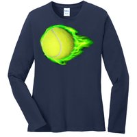 Flaming Tennis Ball Ladies Long Sleeve Shirt