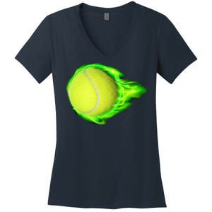 Flaming Tennis Ball Women's V-Neck T-Shirt