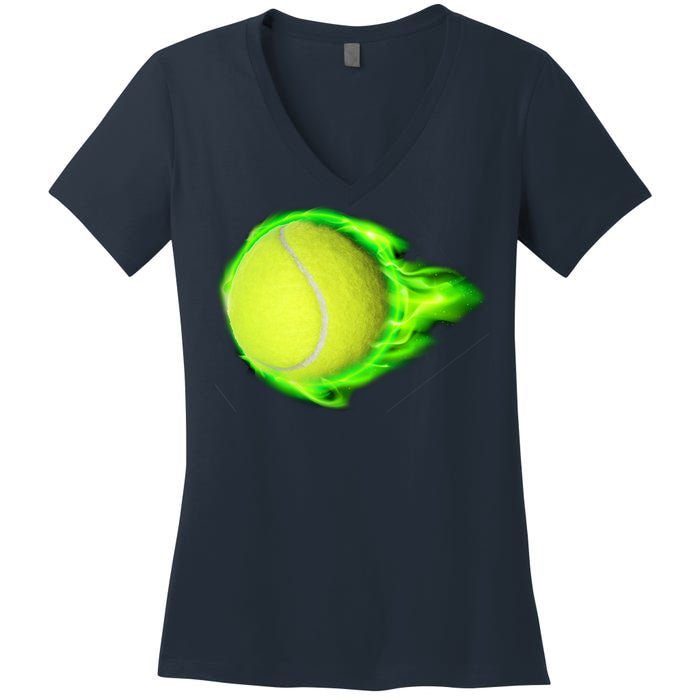 Flaming Tennis Ball Women's V-Neck T-Shirt