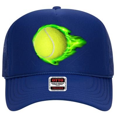 Flaming Tennis Ball High Crown Mesh Back Trucker Hat