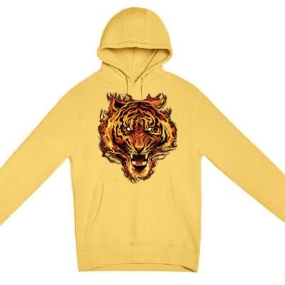 Flaming Tiger Fire Premium Pullover Hoodie