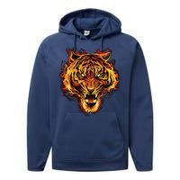 Flaming Tiger Fire Performance Fleece Hoodie