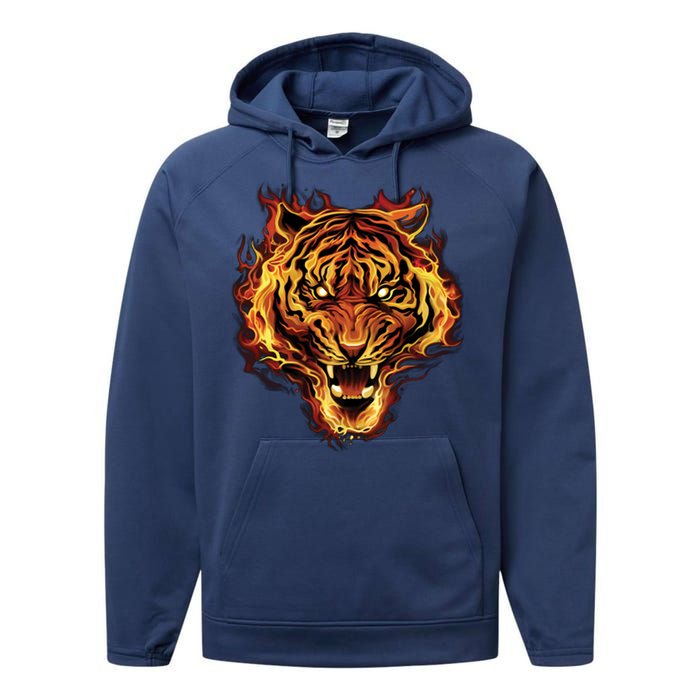 Flaming Tiger Fire Performance Fleece Hoodie