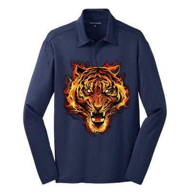 Flaming Tiger Fire Silk Touch Performance Long Sleeve Polo