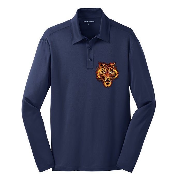 Flaming Tiger Fire Silk Touch Performance Long Sleeve Polo