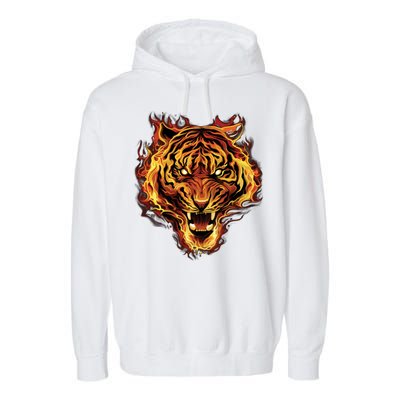 Flaming Tiger Fire Garment-Dyed Fleece Hoodie