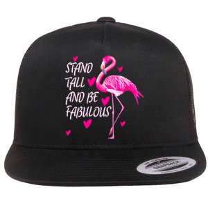 Flamingo Stand Tall And Be Fabulous Flat Bill Trucker Hat