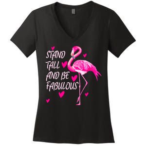 Flamingo Stand Tall And Be Fabulous Women's V-Neck T-Shirt