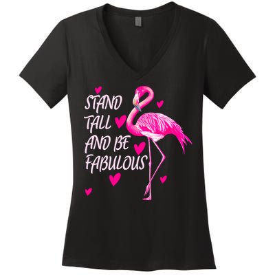 Flamingo Stand Tall And Be Fabulous Women's V-Neck T-Shirt