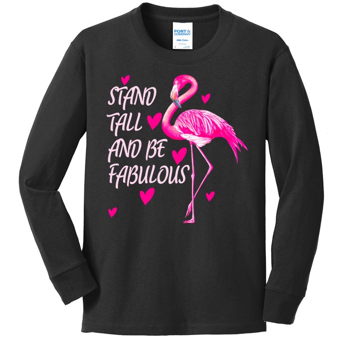 Flamingo Stand Tall And Be Fabulous Kids Long Sleeve Shirt