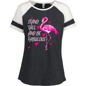 Flamingo Stand Tall And Be Fabulous Enza Ladies Jersey Colorblock Tee