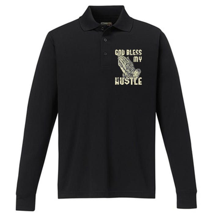 funny Lord Bless My Hustle Double My Income Performance Long Sleeve Polo