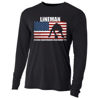 Football Lineman Because Quarterbacks Need Heroes Too Cooling Performance Long Sleeve Crew