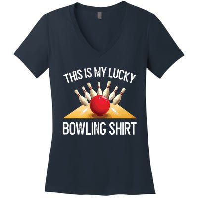 Funny LUCKY BOWLING Team Vintage Retro Gift Tee Women's V-Neck T-Shirt