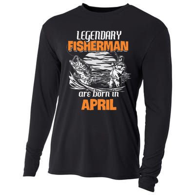 Fishing Legend Born In April Funny Fisherman Gift Cooling Performance Long Sleeve Crew