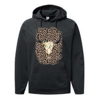 Funny Leopard Boho Cow print Flower Rustic Turquoise Performance Fleece Hoodie