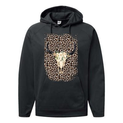 Funny Leopard Boho Cow print Flower Rustic Turquoise Performance Fleece Hoodie