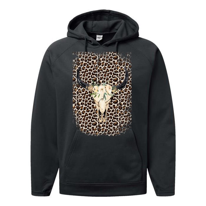 Funny Leopard Boho Cow print Flower Rustic Turquoise Performance Fleece Hoodie