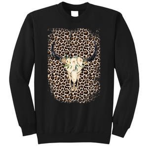 Funny Leopard Boho Cow print Flower Rustic Turquoise Tall Sweatshirt