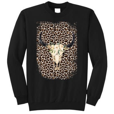 Funny Leopard Boho Cow print Flower Rustic Turquoise Tall Sweatshirt