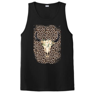 Funny Leopard Boho Cow print Flower Rustic Turquoise PosiCharge Competitor Tank