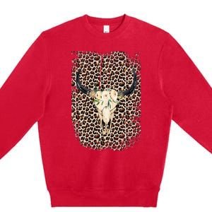 Funny Leopard Boho Cow print Flower Rustic Turquoise Premium Crewneck Sweatshirt