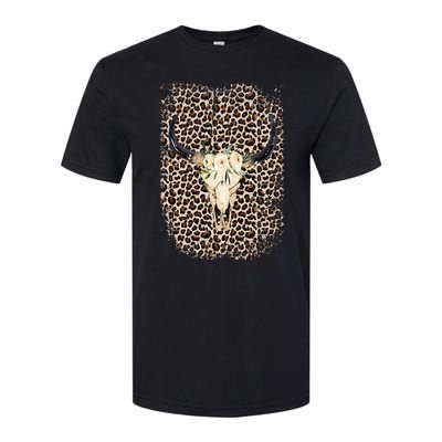 Funny Leopard Boho Cow print Flower Rustic Turquoise Softstyle CVC T-Shirt