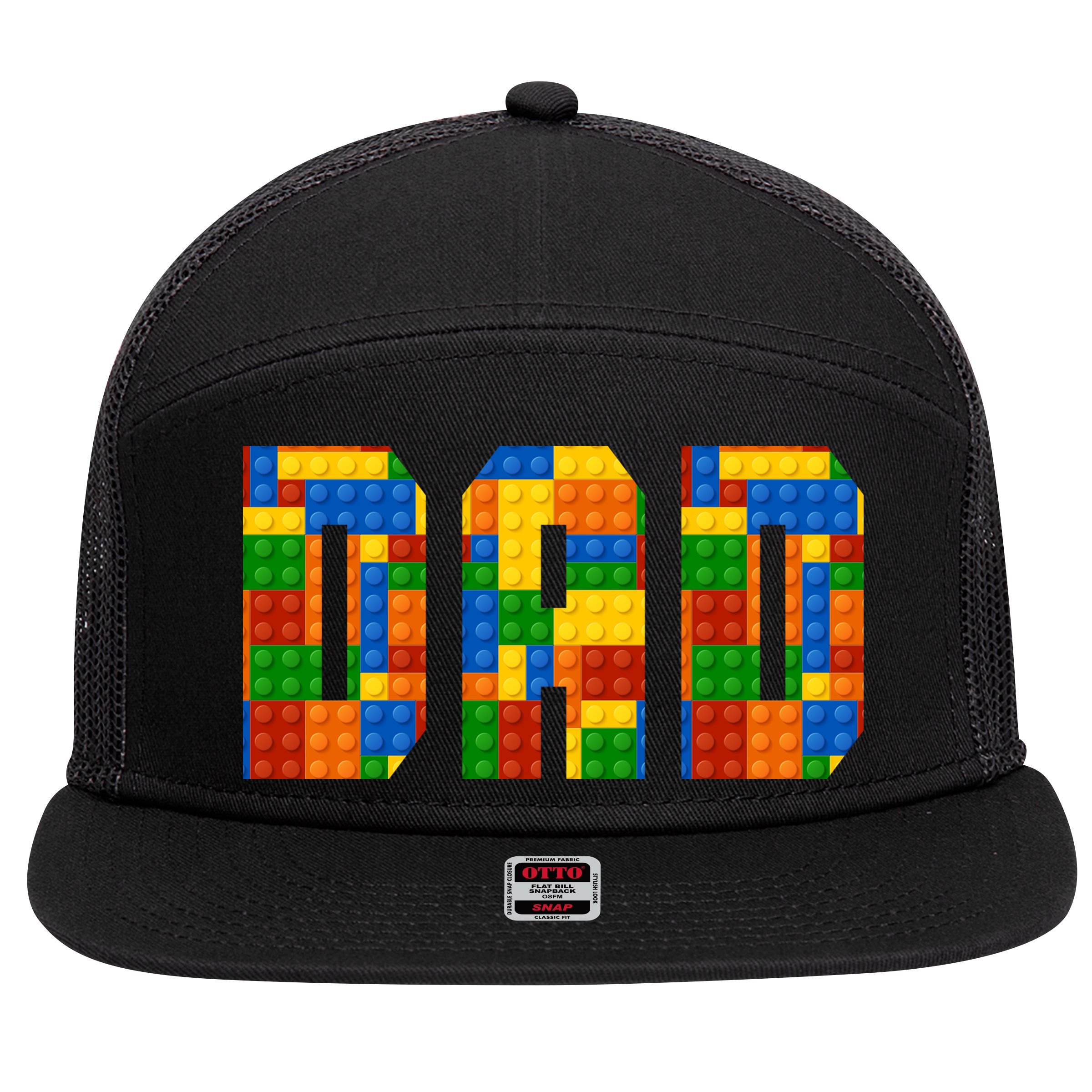 Funny Lego Builder Dad 7 Panel Mesh Trucker Snapback Hat