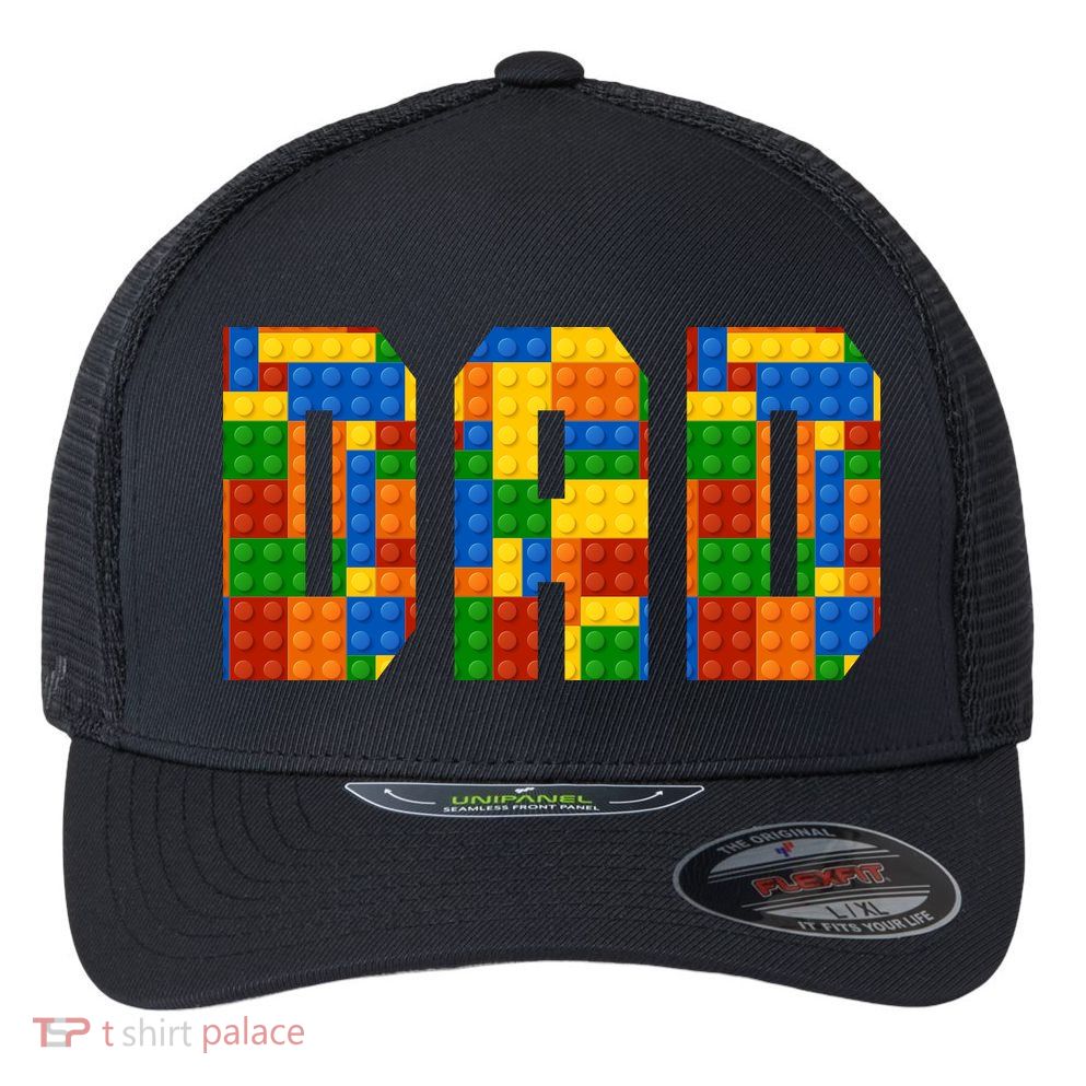 Funny Lego Builder Dad Flexfit Unipanel Trucker Cap