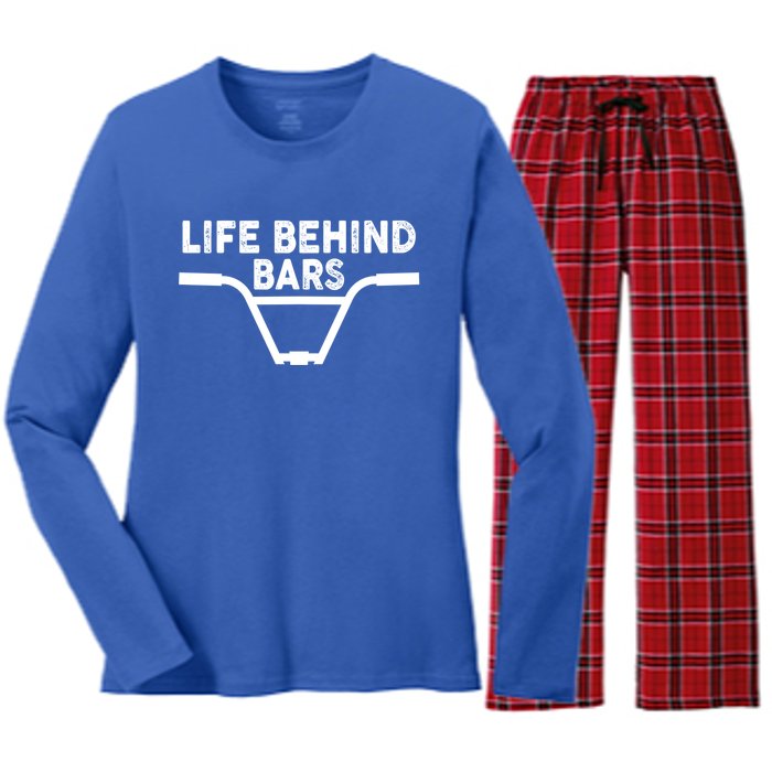 Funny Life Behind Bars Gift For Bmx Mtb Cyclist Gift Women's Long Sleeve Flannel Pajama Set 