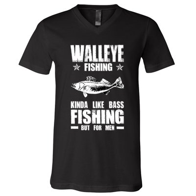 Funny Like Bass Fishing But For  Walleye Fishing V-Neck T-Shirt