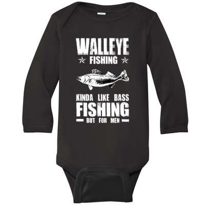 Funny Like Bass Fishing But For  Walleye Fishing Baby Long Sleeve Bodysuit