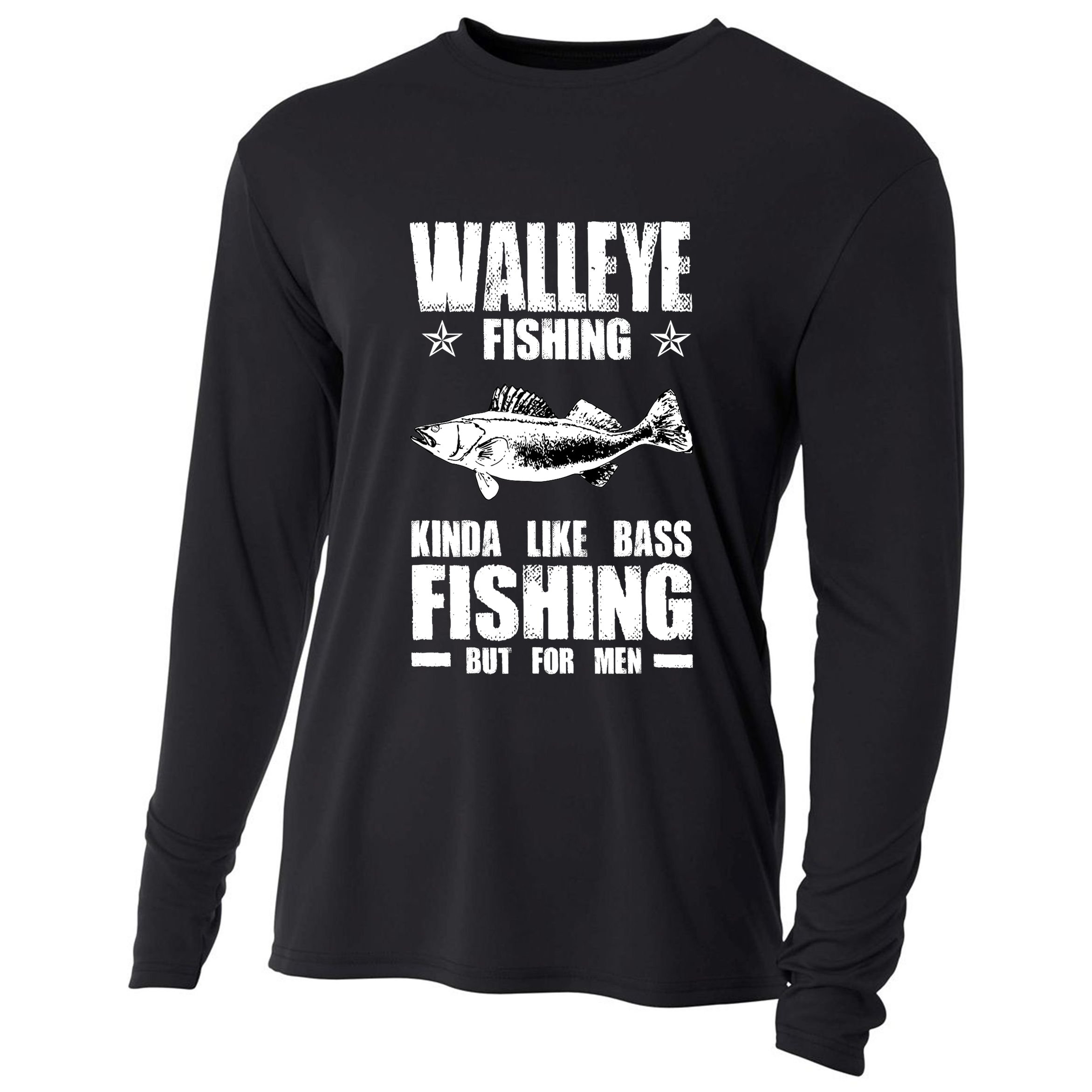 Funny Like Bass Fishing But For  Walleye Fishing Cooling Performance Long Sleeve Crew