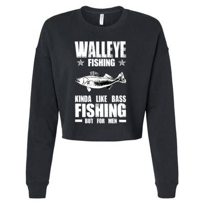 Funny Like Bass Fishing But For  Walleye Fishing Cropped Pullover Crew
