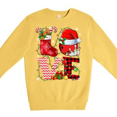 Funny Love Bowling Ball Santa Hat Christmas Lights Xmas Pjs Cool Gift Premium Crewneck Sweatshirt