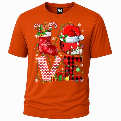 Funny Love Bowling Ball Santa Hat Christmas Lights Xmas Pjs Cool Gift Cooling Performance Crew T-Shirt