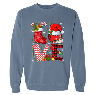 Funny Love Bowling Ball Santa Hat Christmas Lights Xmas Pjs Cool Gift Garment-Dyed Sweatshirt