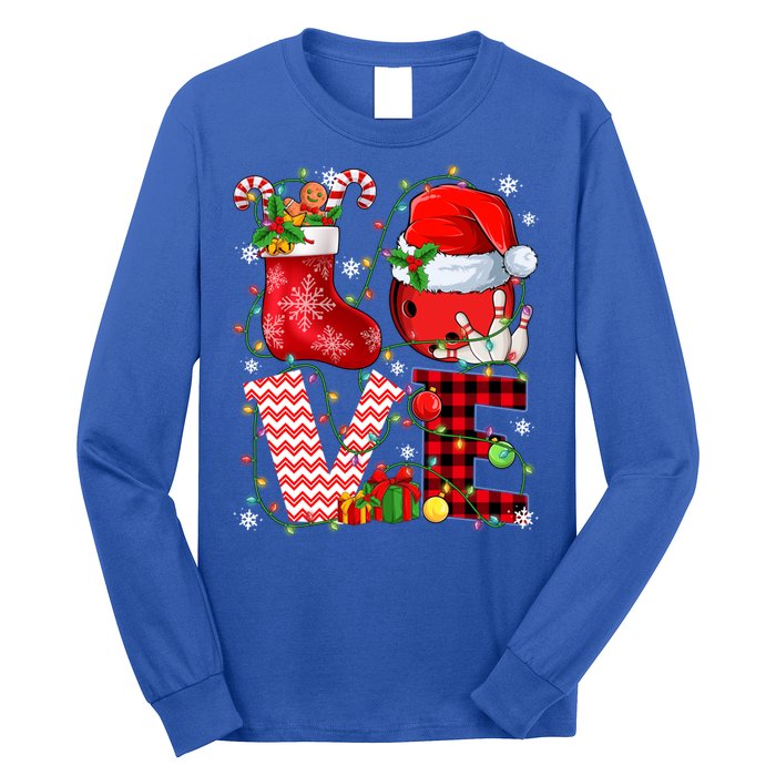 Funny Love Bowling Ball Santa Hat Christmas Lights Xmas Pjs Cool Gift Long Sleeve Shirt