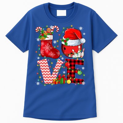 Funny Love Bowling Ball Santa Hat Christmas Lights Xmas Pjs Cool Gift Tall T-Shirt