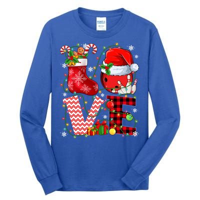 Funny Love Bowling Ball Santa Hat Christmas Lights Xmas Pjs Cool Gift Tall Long Sleeve T-Shirt