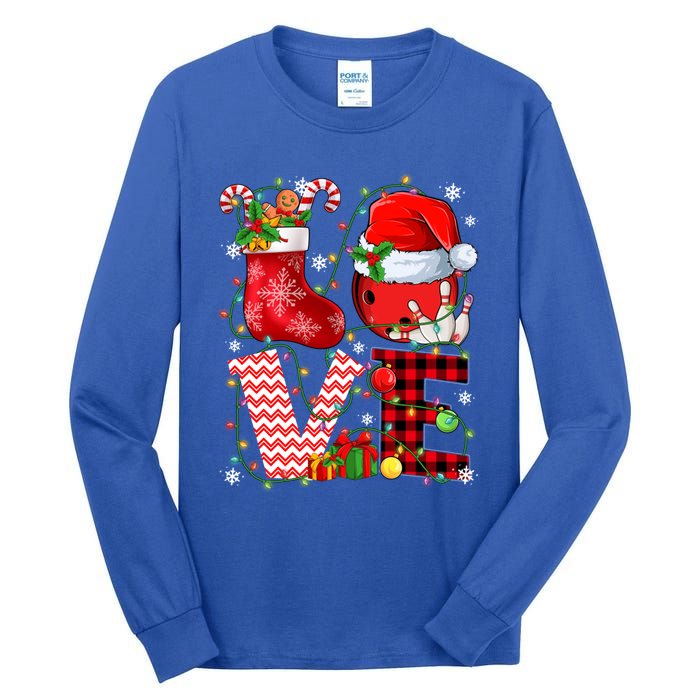 Funny Love Bowling Ball Santa Hat Christmas Lights Xmas Pjs Cool Gift Tall Long Sleeve T-Shirt