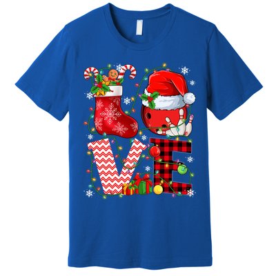 Funny Love Bowling Ball Santa Hat Christmas Lights Xmas Pjs Cool Gift Premium T-Shirt