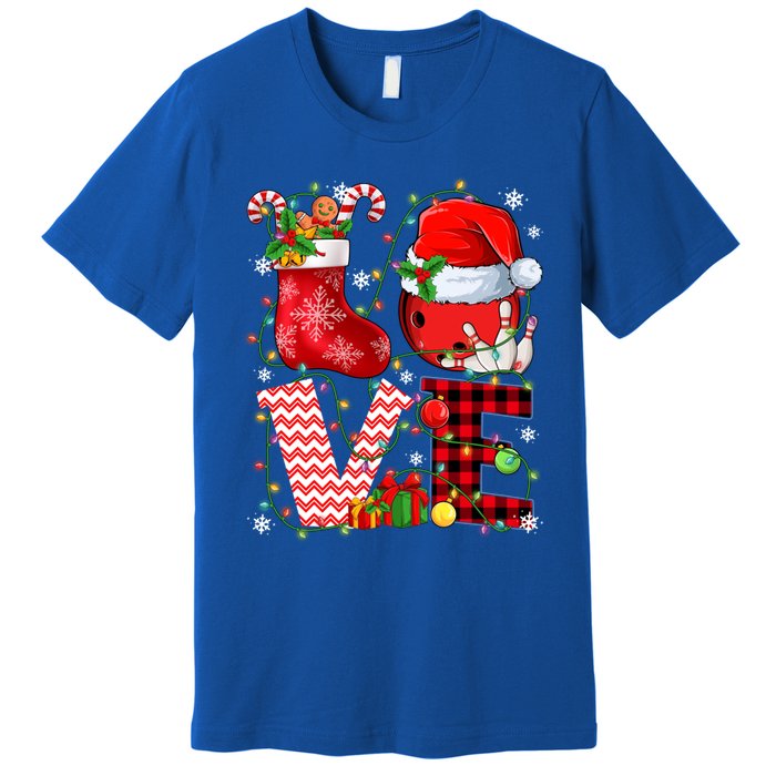 Funny Love Bowling Ball Santa Hat Christmas Lights Xmas Pjs Cool Gift Premium T-Shirt