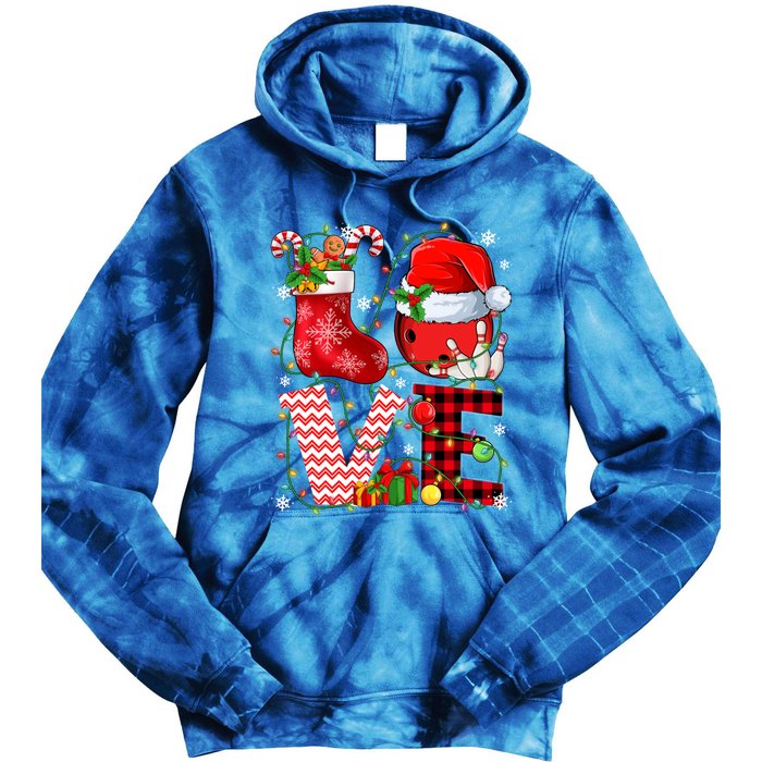 Funny Love Bowling Ball Santa Hat Christmas Lights Xmas Pjs Cool Gift Tie Dye Hoodie