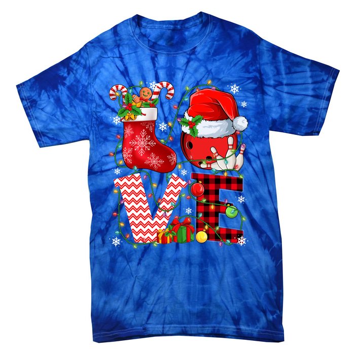 Funny Love Bowling Ball Santa Hat Christmas Lights Xmas Pjs Cool Gift Tie-Dye T-Shirt