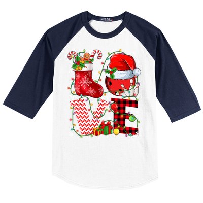 Funny Love Bowling Ball Santa Hat Christmas Lights Xmas Pjs Cool Gift Baseball Sleeve Shirt