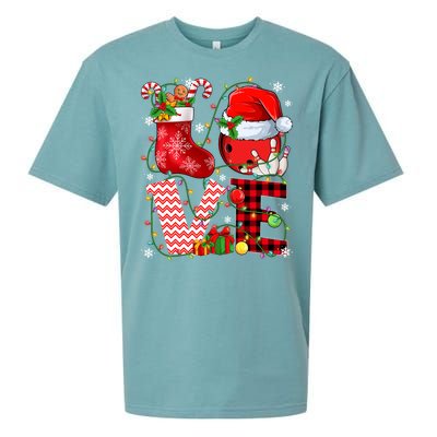 Funny Love Bowling Ball Santa Hat Christmas Lights Xmas Pjs Cool Gift Sueded Cloud Jersey T-Shirt